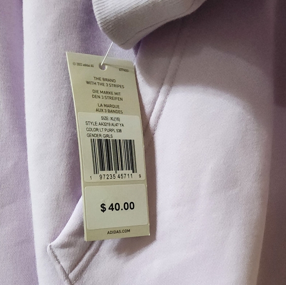 Adidas Kids Lavender Hoodie- Fits Women S-M! - Picture 7 of 7